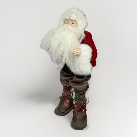 Santa Clause In Hiking Boots Velvet Starburst Hat Sweater Green Red Socks 8.5” - Picture 5 of 15